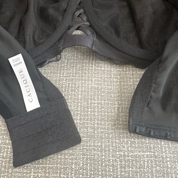 Cacique Black and Purple Lace Bra unlined Balconette Sheer size 46 DDD - Picture 8 of 11